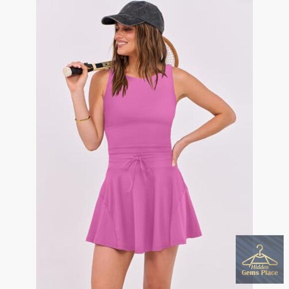 Sleeveless Athletic Romper Dress with Built-in Shorts and Pockets - Picture 3 of 7